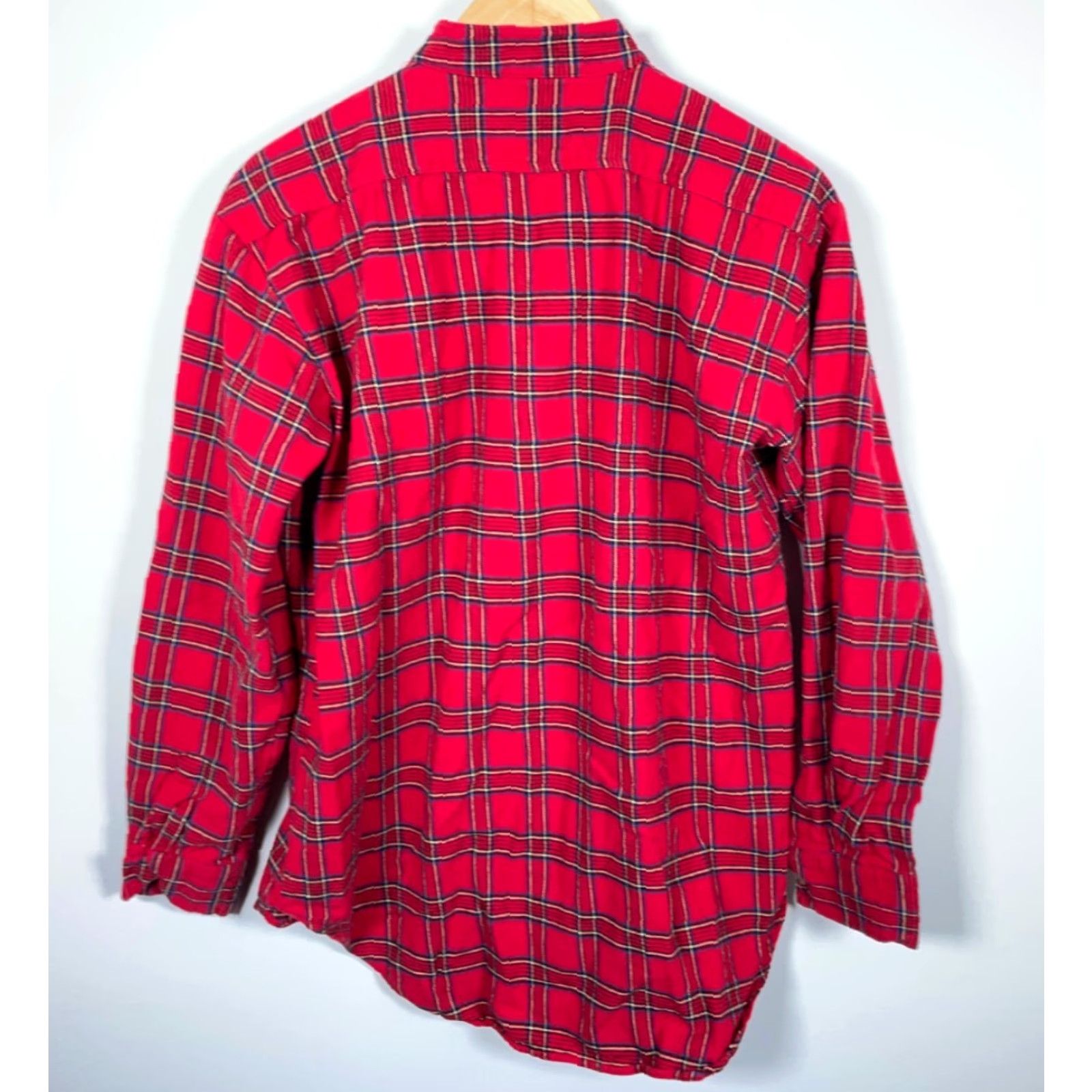 Lee VINTAGE Lee Valley Ireland Shirt Band Collar Men's Large Red Plaid Flannel Grandfather Button-Up Size US L / EU 52-54 / 3 - 2 Thumbnail