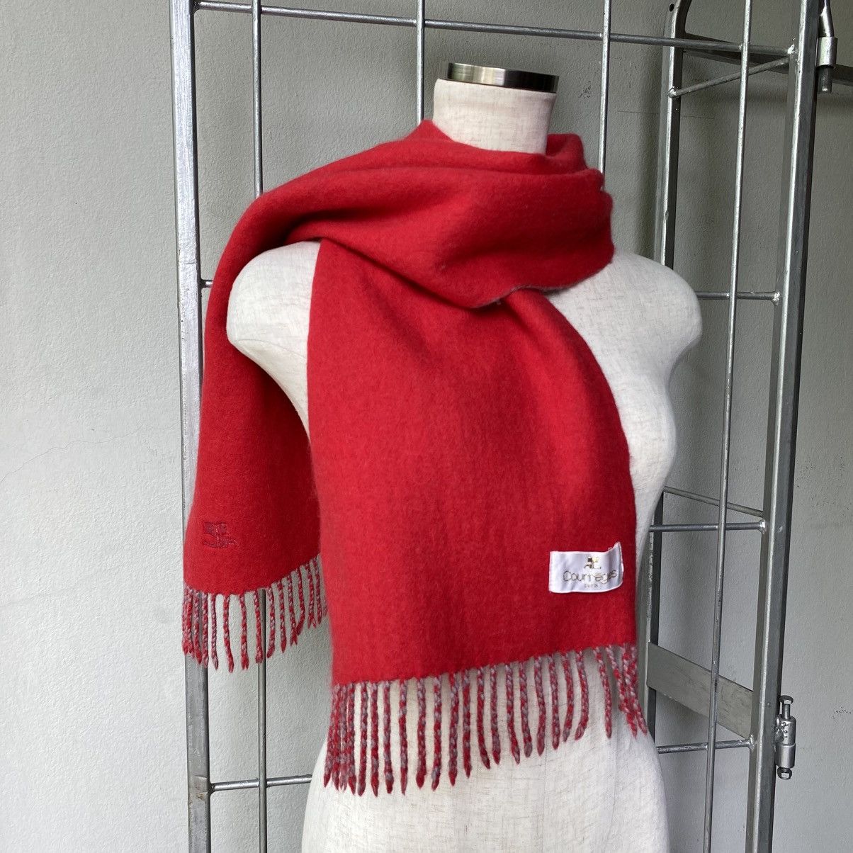 Courreges COURREGES Red & Grey 100% Wool Scarf Size ONE SIZE - 2 Thumbnail