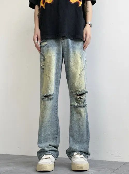 Pants American street trend cleanfit men's ripped jeans