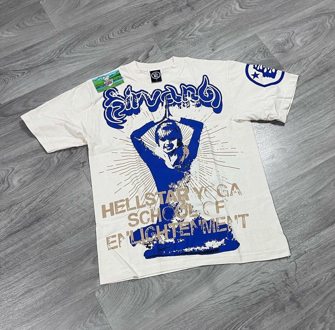 image of Hellstar Studios Yoga Tee Cream T Shirt Large in Off White, Men's