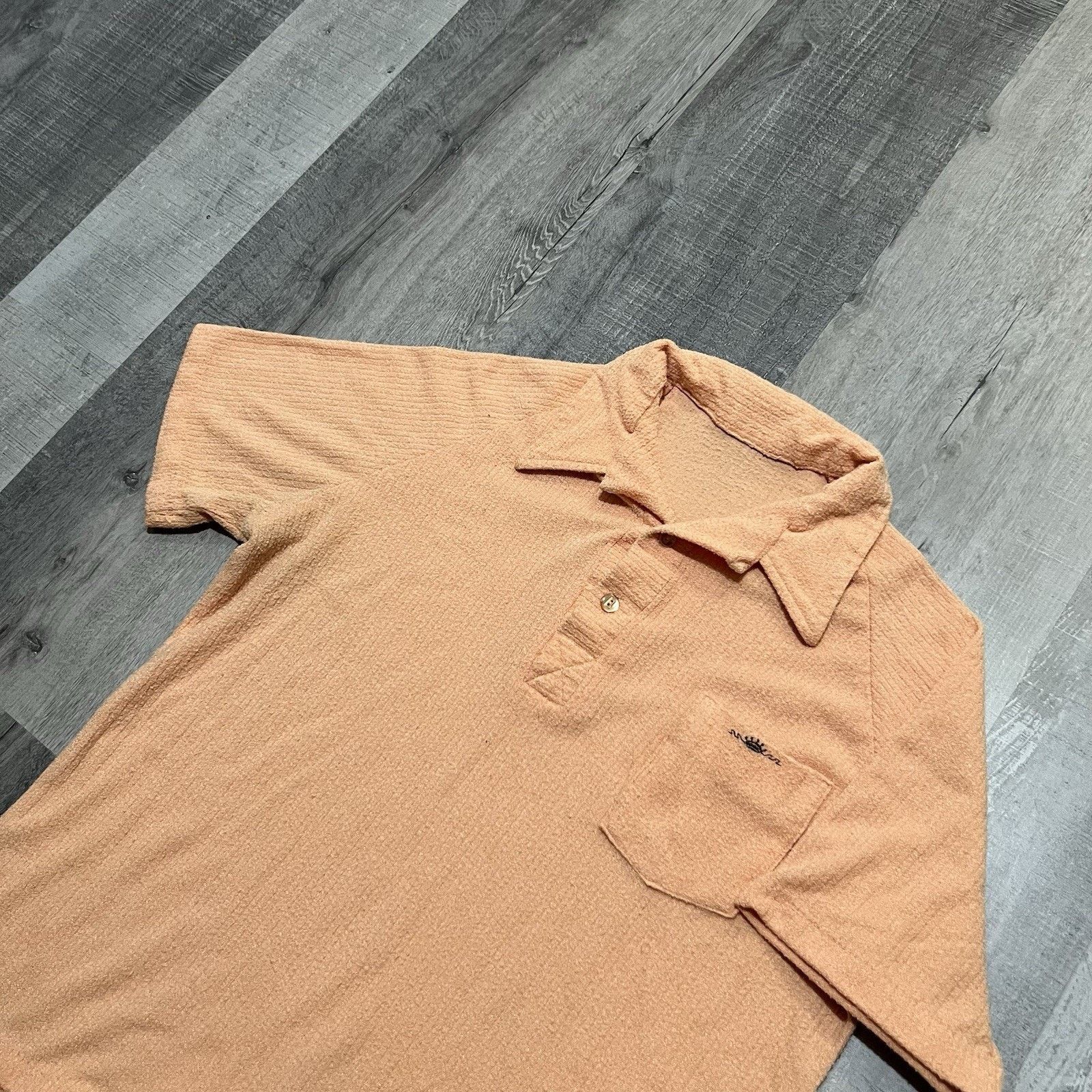 Vintage VTG 70s California Terry Cloth Shirt Preppy MOD Peach Polo Size US M / EU 48-50 / 2 - 2 Thumbnail
