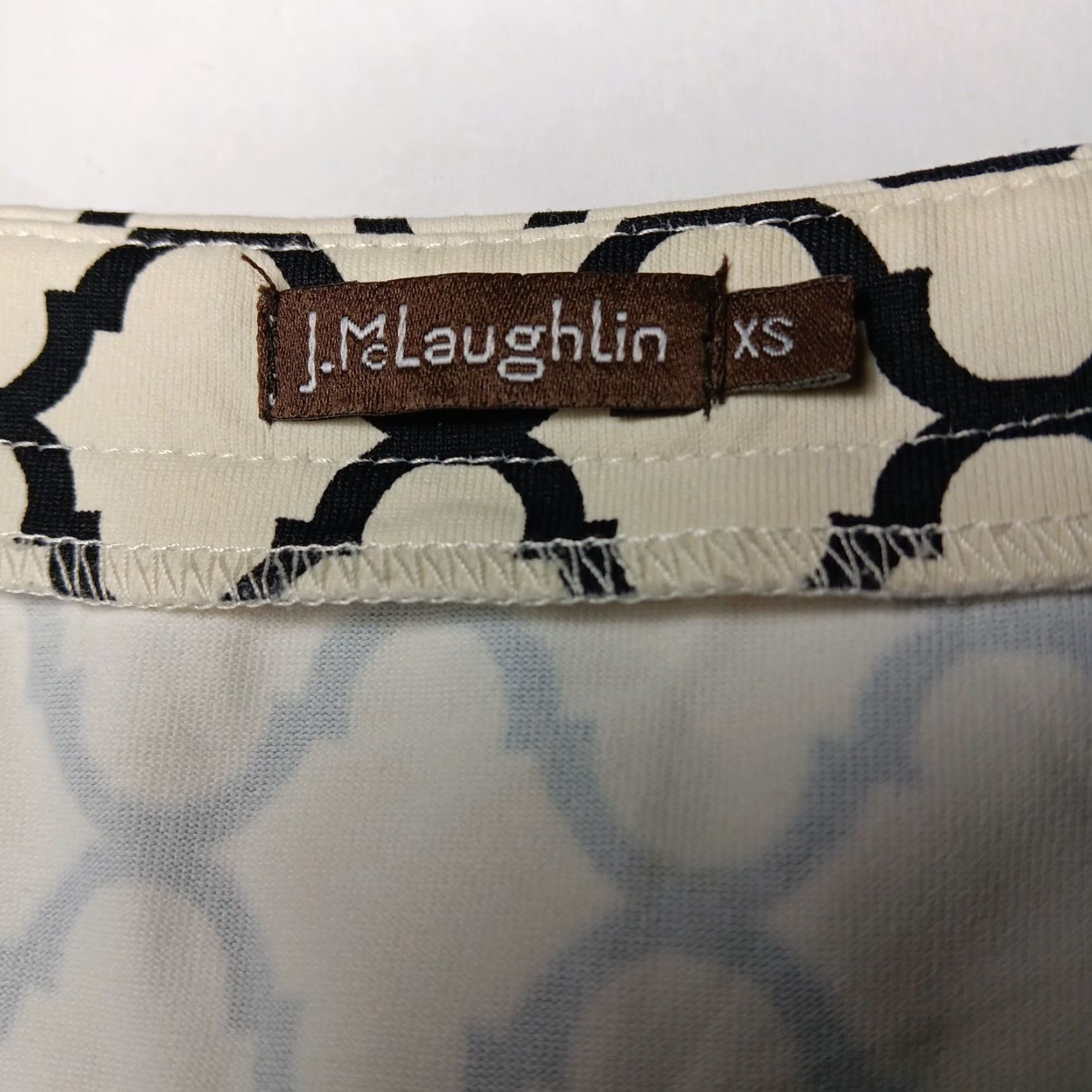 J.McLaughlin VINTAGE J. MCLAUGHLIN Dress Sheath XS Knee Length Geometric Lattice 3/4 Sleeve Ivory Black Womens XS Regular Size XS / US 0-2 / IT 36-38 - 4 Thumbnail