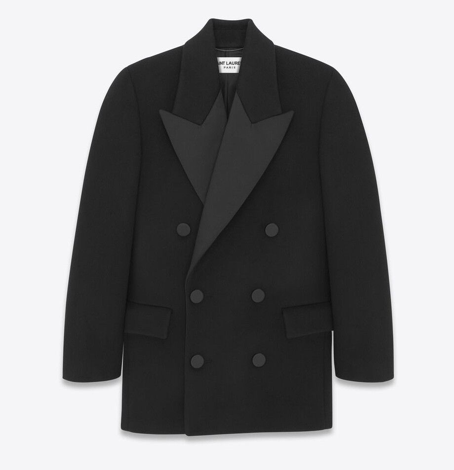 Saint Laurent Paris o1s1wg111124 Oversized Tuxedo Peacoat in Wool in Black Size US M / EU 48-50 / 2 - 1 Thumbnail