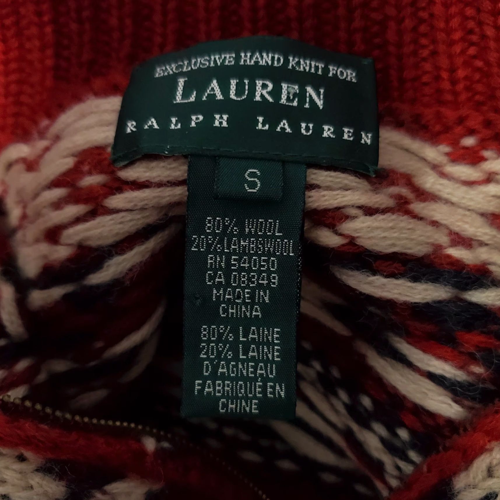 Ralph Lauren VINTAGE Lauren Ralph Lauren Sweater Woman S Red Wool Reindeer Nordic 1/4 Zip Mock Neck Hand Knit Winter Casual Christmas Size S / US 4 / IT 40 - 3 Thumbnail
