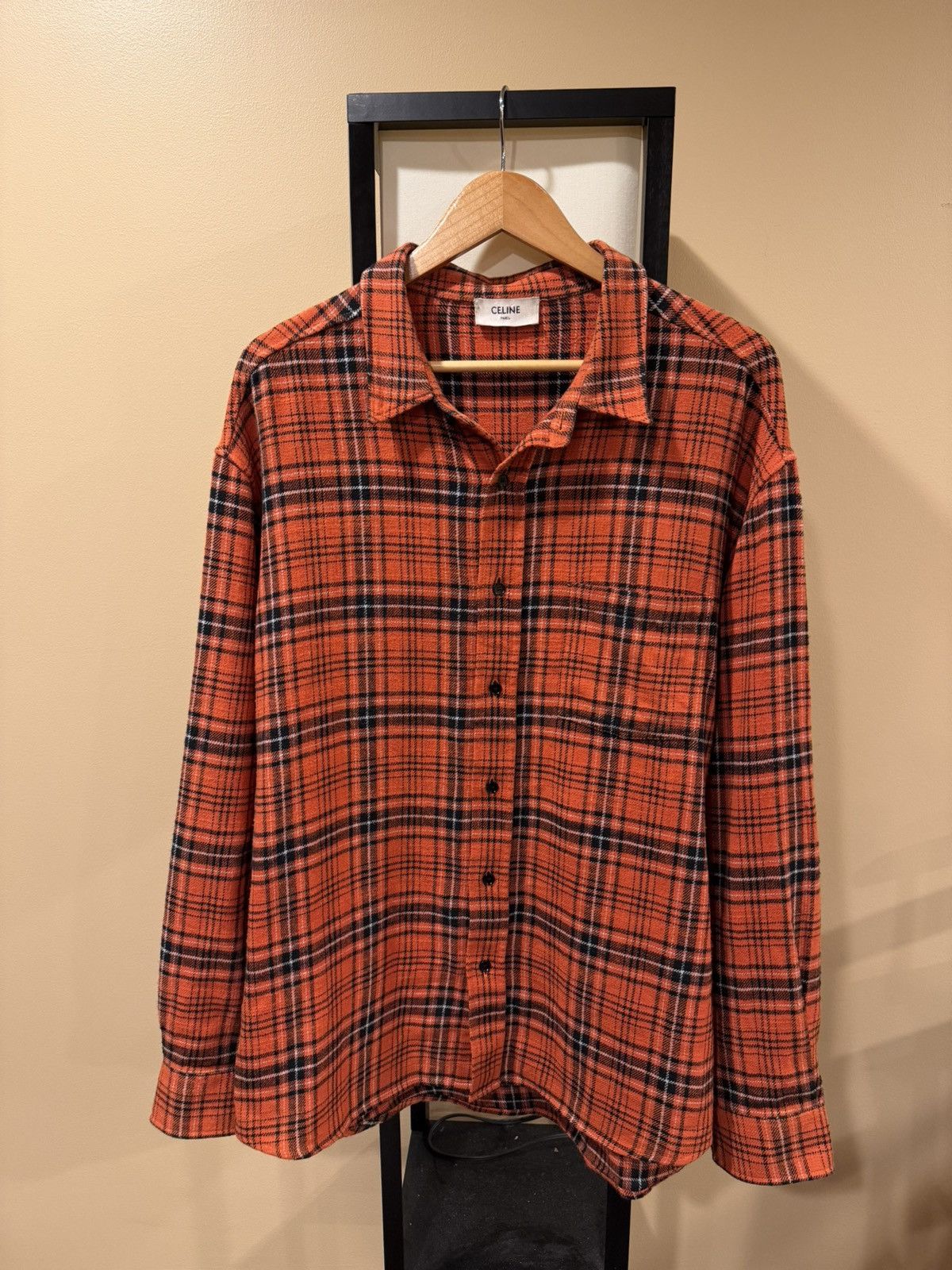 Celine Hedi Slimane FW23 Orange/Red Flannel Button Up Shirt