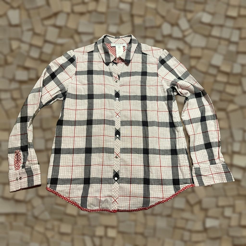 Vintage Foxcroft Shirt Women's 10P Red Plaid Button-Up Relaxed Size L / US 10 / IT 46 - 1 Thumbnail