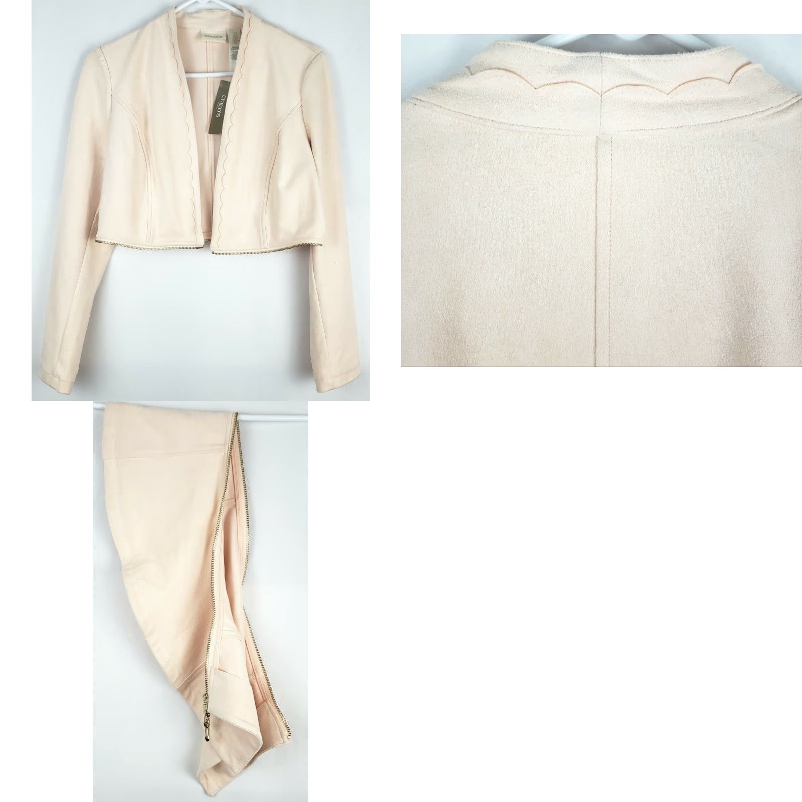 Vintage Chico's Women's Peplum Leather Jacket Light Pink Faux Suede Long Sleeve Classic Fit Size 0 Size XS / US 0-2 / IT 36-38 - 8 Thumbnail