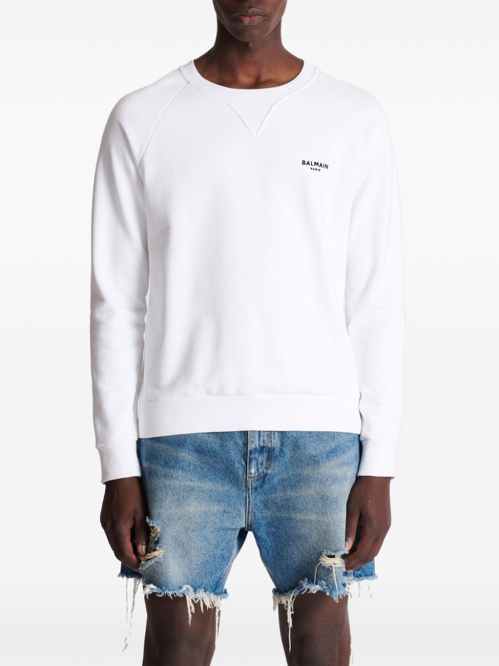 Balmain o1s1wg110925 Flocked Logo Sweatshirt in White Size US XL / EU 56 / 4 - 4 Thumbnail