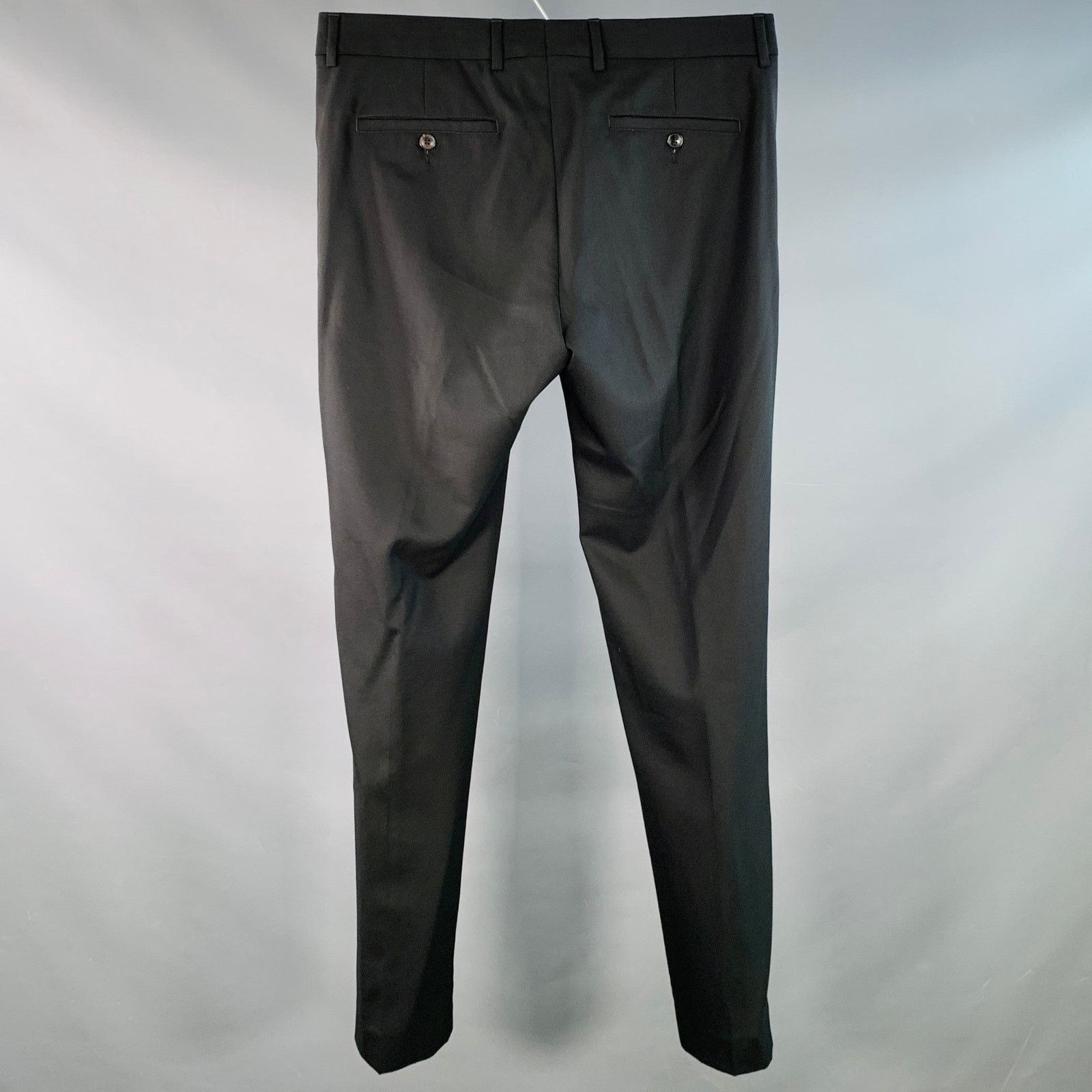 AMI Size 35 Black Wool Tapered Button Fly Dress Pants Size US 35 - 2 Thumbnail