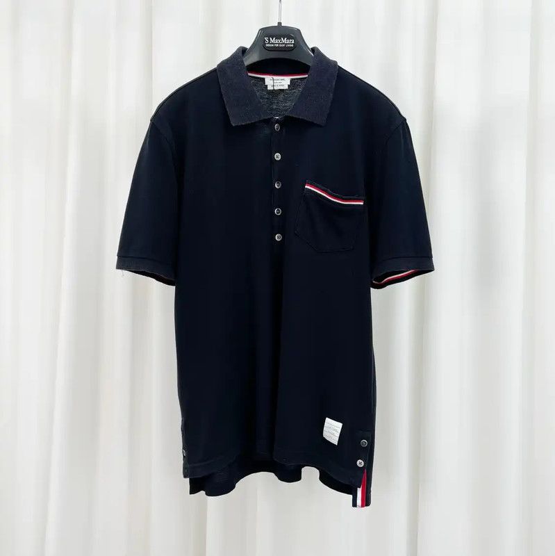 Thom Browne Thom Browne Summer Navy Cotton Striped Polo 0089 Size US M / EU 48-50 / 2 - 1 Thumbnail