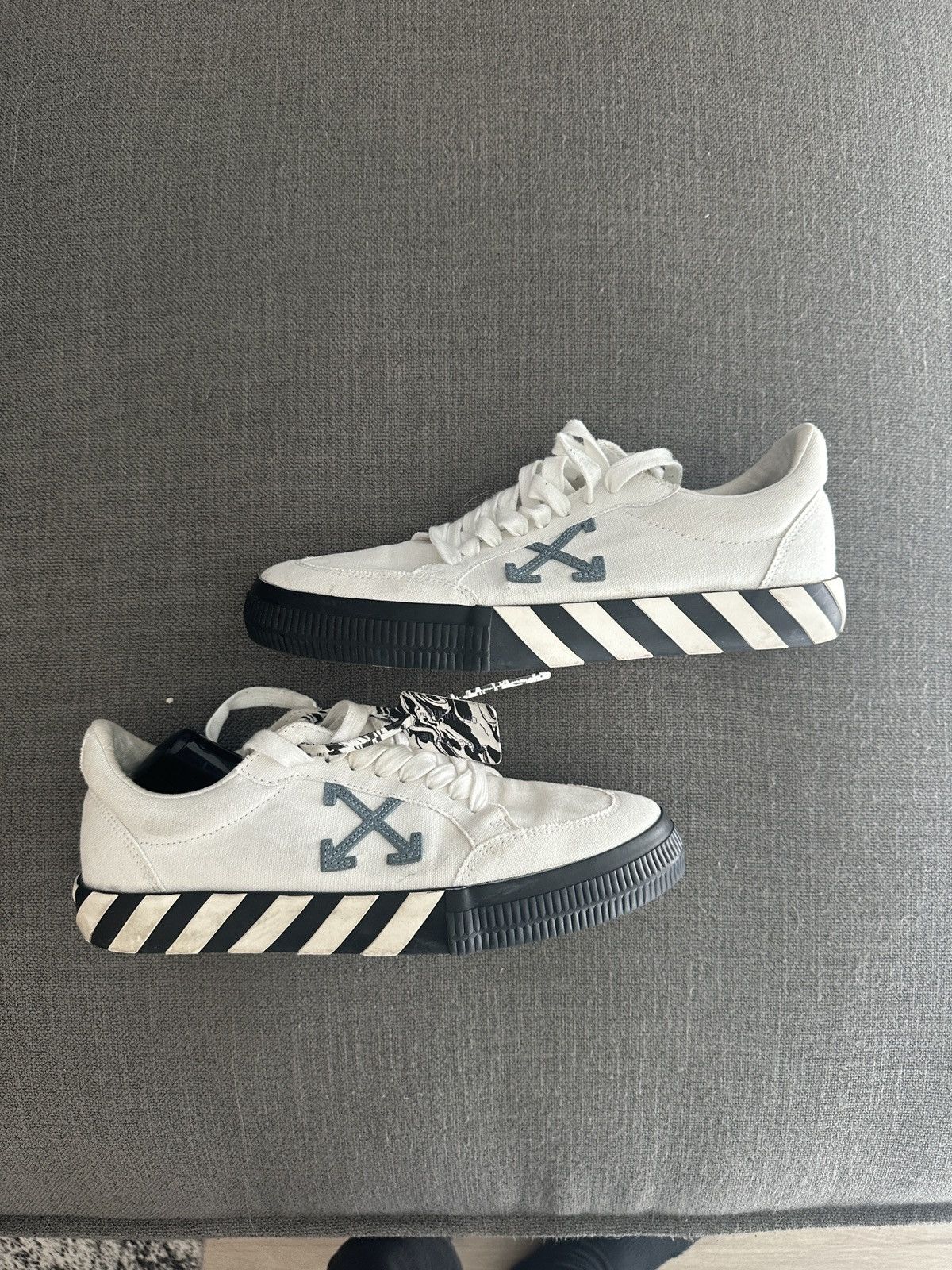 image of Off White- Low Vulcanized Canvas White Black Shoes, Men's (Size 10)