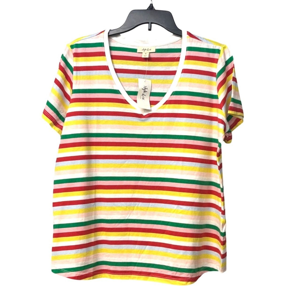 Style & Co Style & Co Plus Size Happy Stripes Cotton T-Shirt, OX Size ONE SIZE - 2 Thumbnail