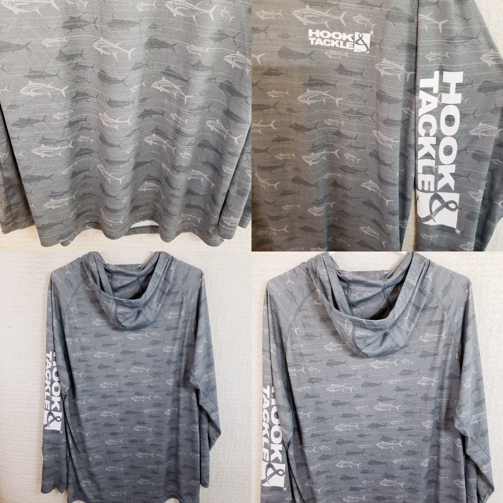 Vintage Hook & Tackle Hoodie Shirt Men L Gray Fish Pattern Long Sleeve Lightweight 50spf Hooded Size US L / EU 52-54 / 3 - 8 Thumbnail