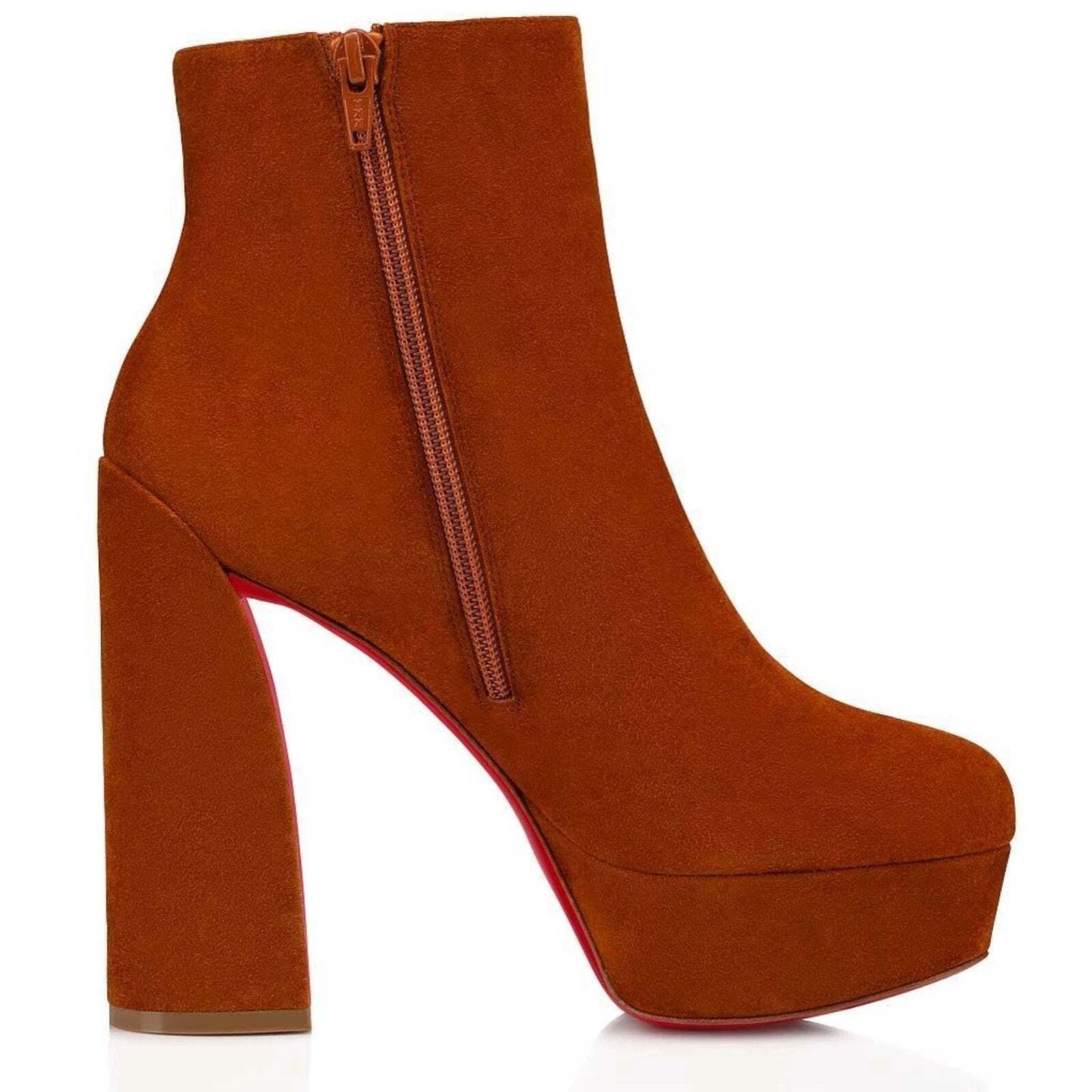 Christian Louboutin Movida Booty 130 Brown Foxy Platform Block Heel Boot 40 Size US 10 / IT 40 - 7 Thumbnail