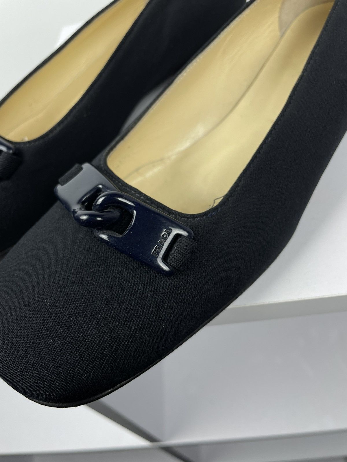 Prada Prada Black Ballet Flats Logo Buckle Loafers Pumps Size US 7 / IT 37 - 8 Thumbnail