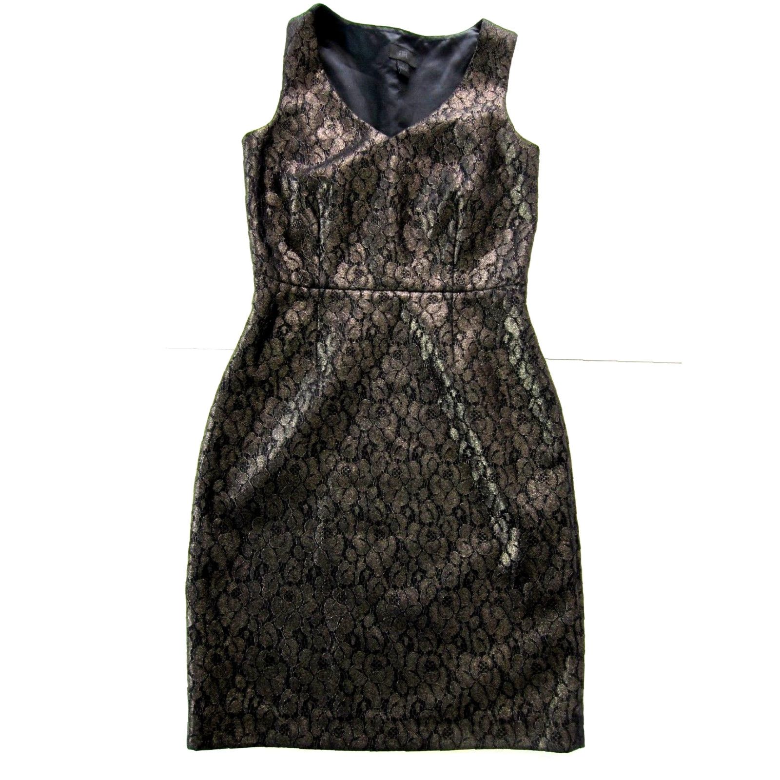 Banana Republic Banana Republic Black Metallic Gold Lace Floral V-Neck Sheath Dress Size 4 Size S / US 4 / IT 40 - 2 Thumbnail