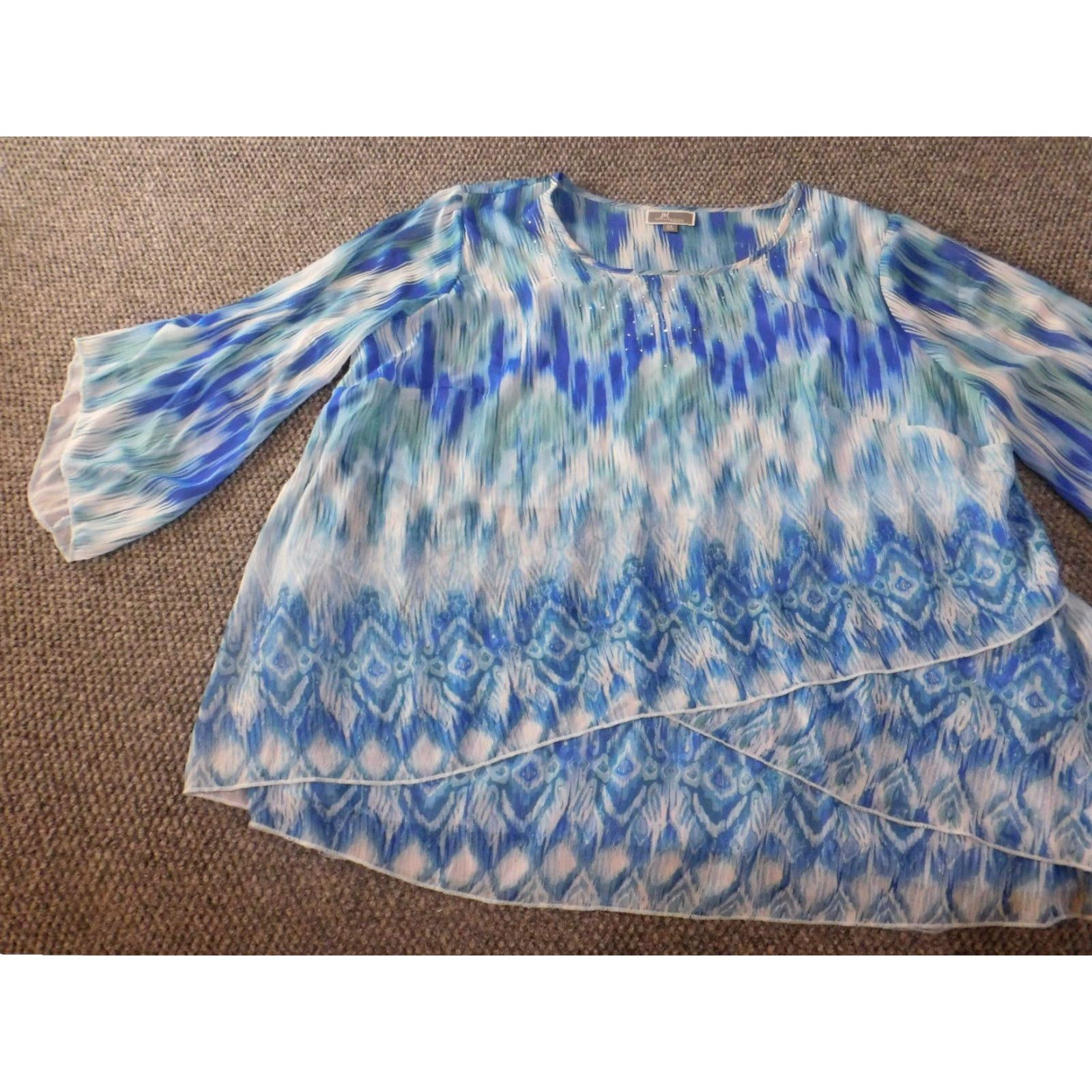 JM Collection JM Collection Blouse Shirt 2X Women Plus Blue Striped Knit Polyester Crew Neck Pullover Stretch Designer Casual Size XXL / US 16-18 / IT 52-54 - 4 Thumbnail