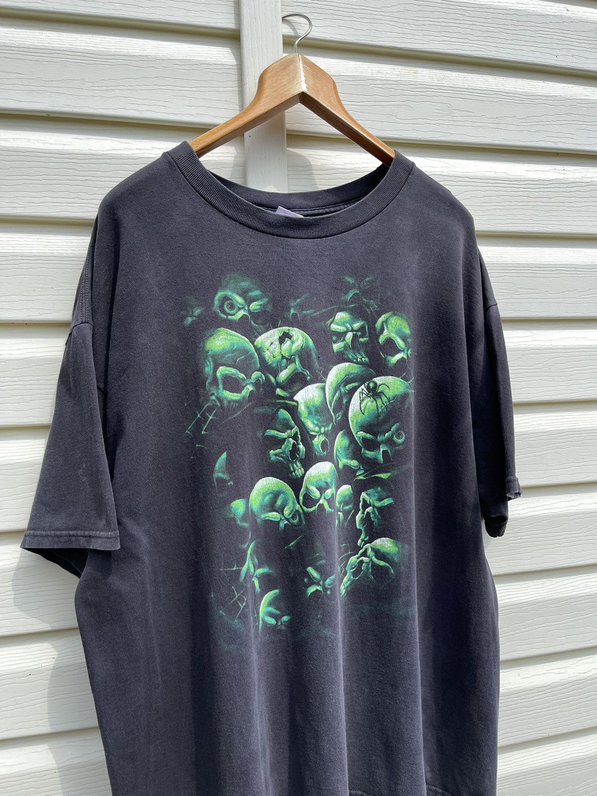 Affliction Vintage 90s SunFaded/Washed Green Skulls Oversized Baggy Tee Size US XXL / EU 58 / 5 - 3 Thumbnail