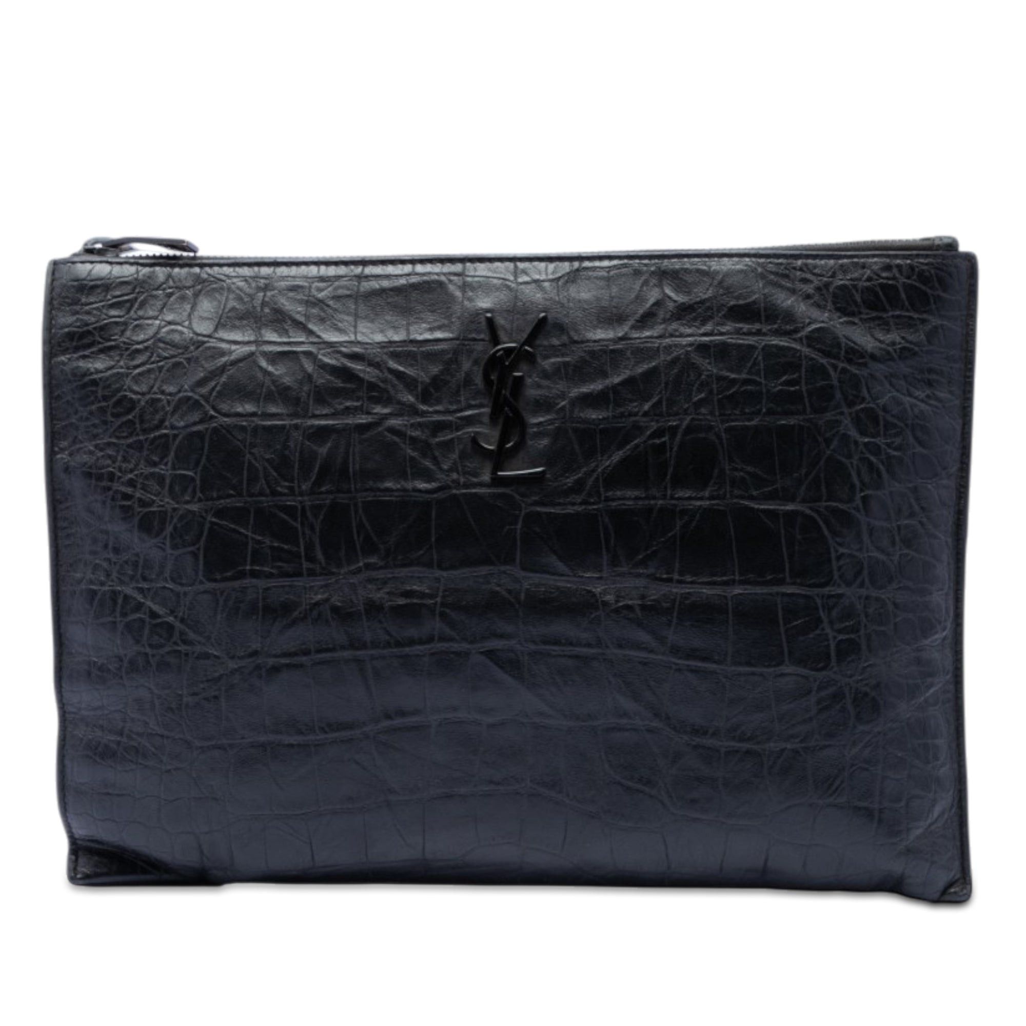 Saint Laurent Paris Croc Embossed Leather Monogram Document Holder Size ONE SIZE - 1 Thumbnail