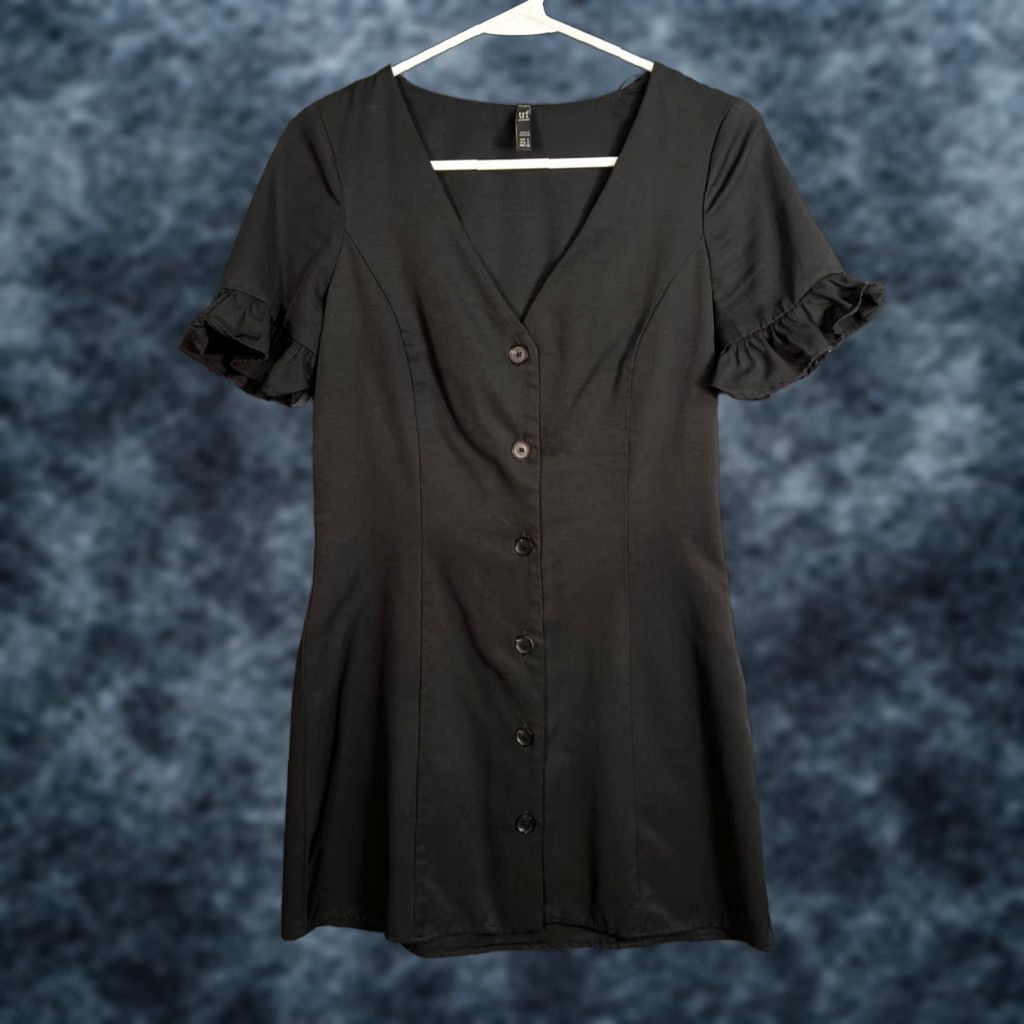 Zara Zara TRF Womens Small Black Button-Front Mini Dress With Ruffle Sleeves Size S / US 4 / IT 40 - 1 Thumbnail