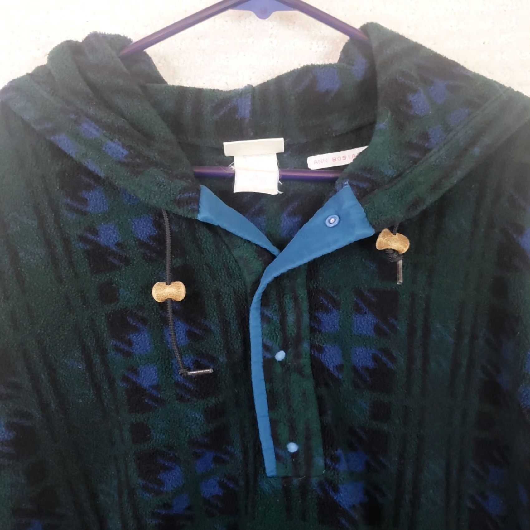 Vintage L.L. Bean Women's XL Blue Green Plaid Fleece Hoodie Half-Snap Pullover Logo Trail Fleece Half-Snap Puillow Hoodie Size XL / US 12-14 / IT 48-50 - 3 Thumbnail