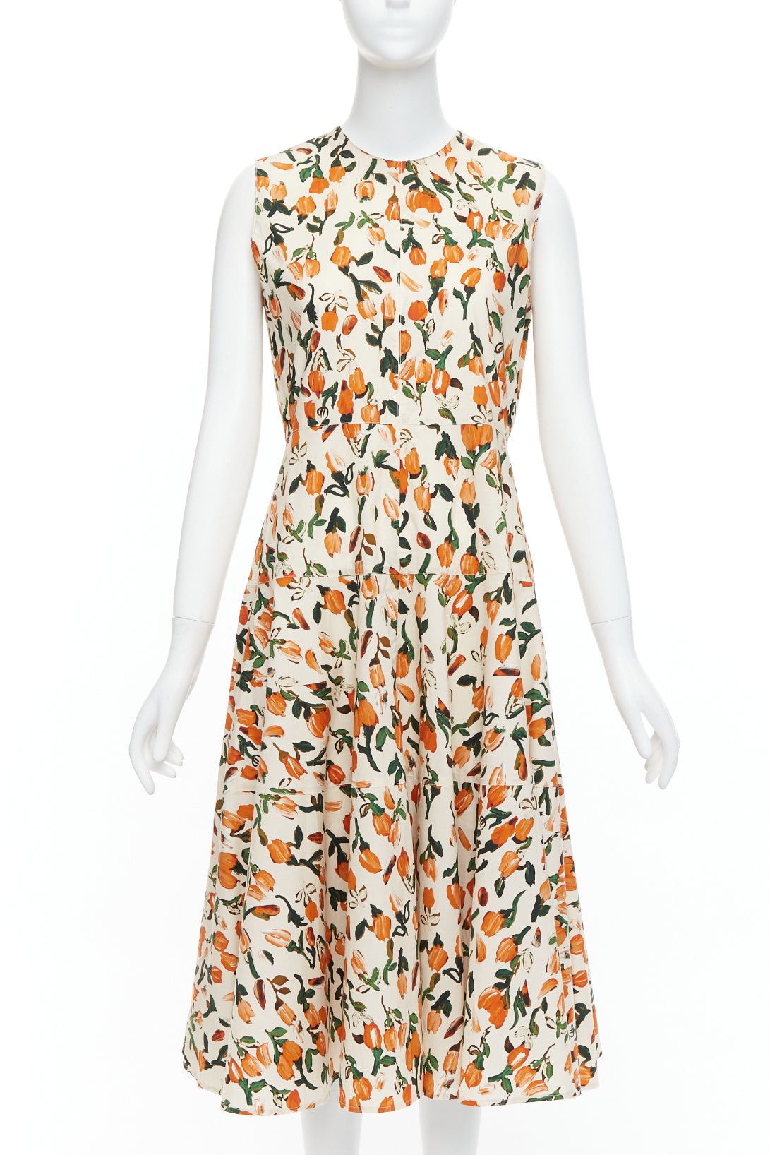 Marni MARNI orange cream cotton tulip floral print midi summer dress IT44 L Size M / US 6-8 / IT 42-44 - 1 Thumbnail