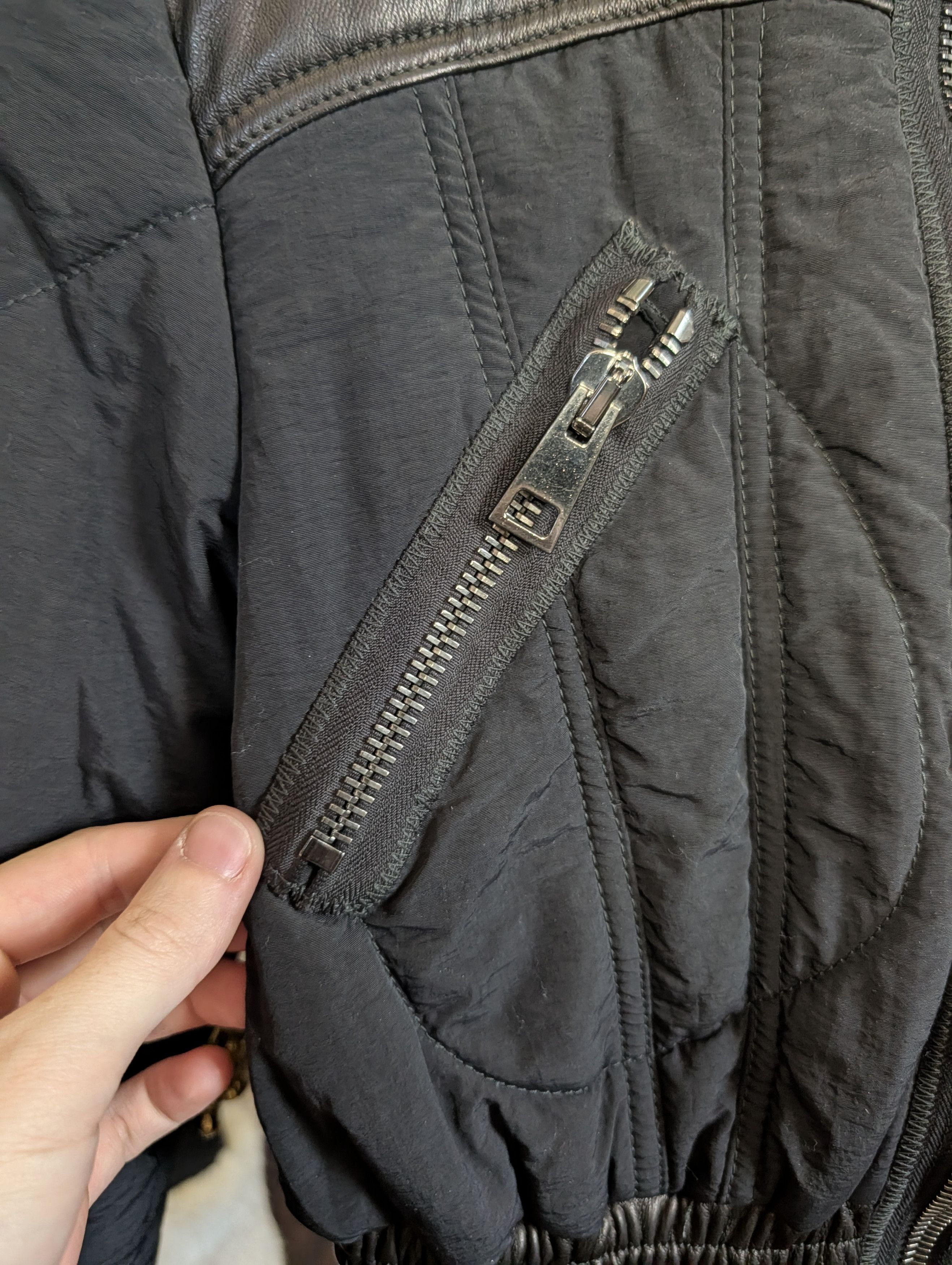 Italia Independent RONCARATI Lamb Leather Quilted Nylon Cropped Bomber Size M / US 6-8 / IT 42-44 - 7 Thumbnail