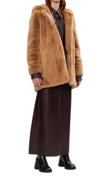 Sandro 38 M Brown Faux Fur Hooded Snap Buttons 88487 Size M / US 6-8 / IT 42-44 - 1 Thumbnail