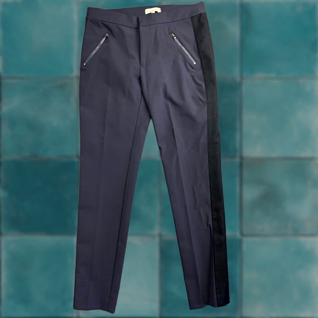 Rebecca Taylor Rebecca Taylor Ava Slim Leg Techno Pants Womens 4 Navy Blue Textured Side Trim Pants Women Slim Ankle Size 27" / US 4 / IT 40 - 1 Thumbnail