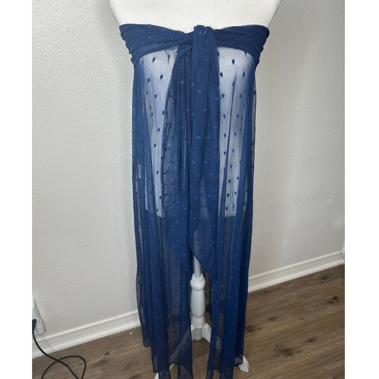Other Ancora Navy Blue Polka Dot Sheer Scarf Wrap Size ONE SIZE - 1 Thumbnail