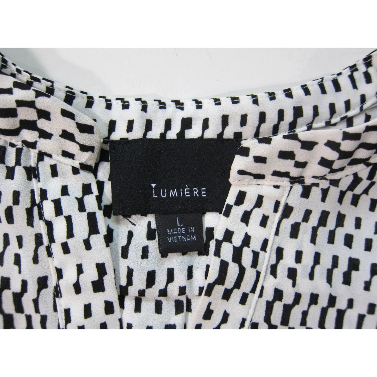 Anthropologie VINTAGE Lumiere Anthropologie Black White Geometric Long Sleeve V-Neck Blouse Large Size L / US 10 / IT 46 - 3 Thumbnail