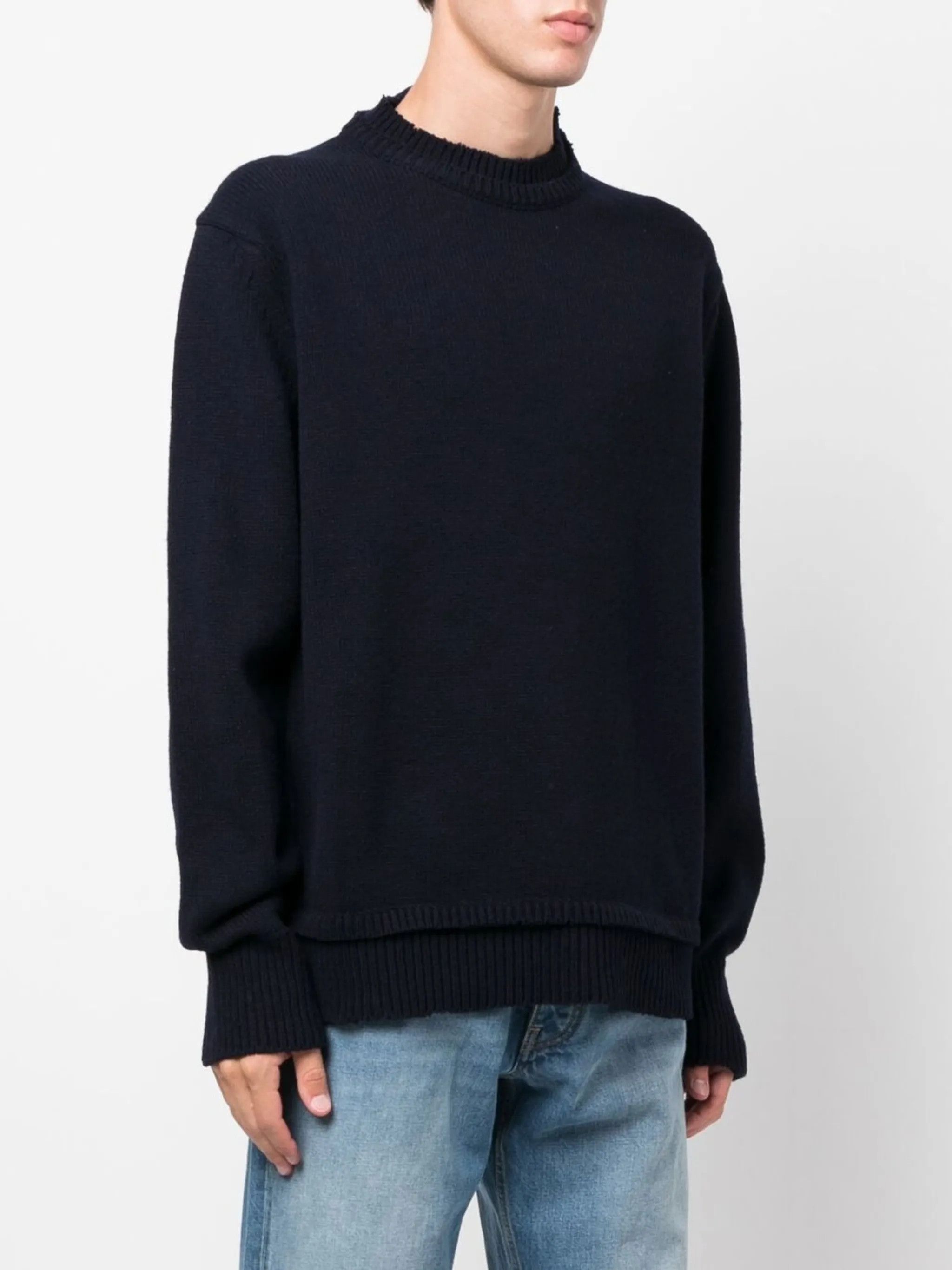 Maison Margiela o1w1db11225 Elbow Patch Pnitted Jumper in Navy Blue Size US XL / EU 56 / 4 - 3 Thumbnail