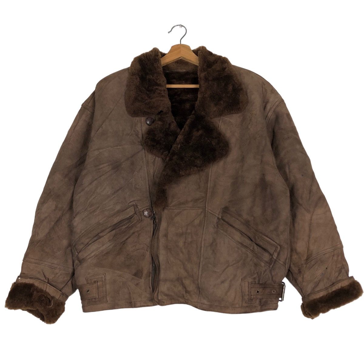 Vintage 🔥Vtg Genuine Suede Shearling Natural Peau Laine Bomber Size US M / EU 48-50 / 2 - 1 Thumbnail