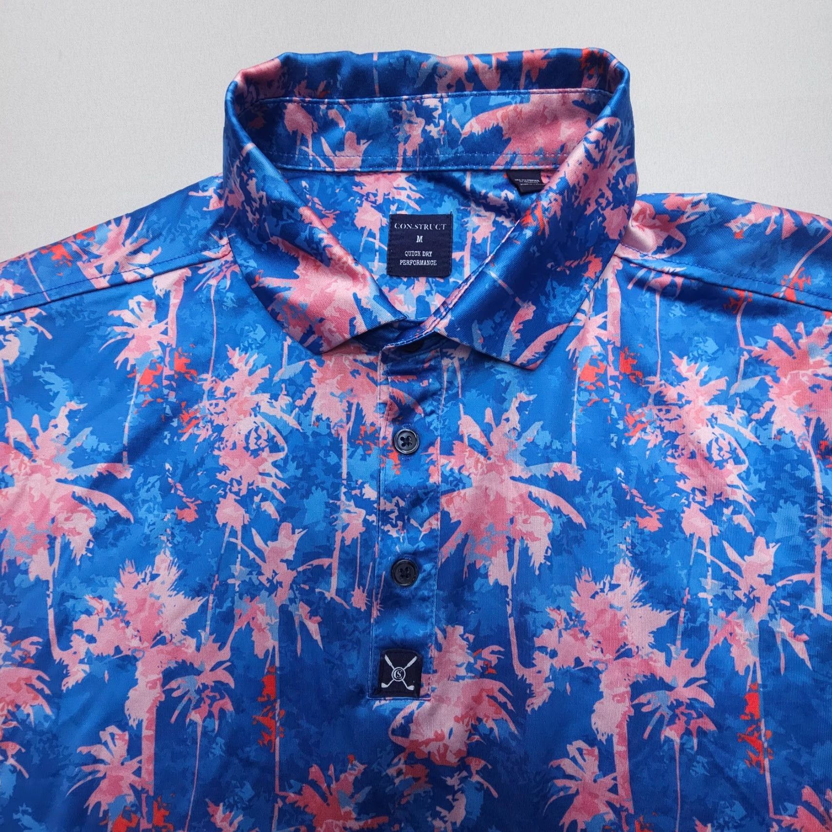 Vintage Con.Struct Quick Dry Performance Polo Mens Medium Tropical Print Stretch Golf Size US M / EU 48-50 / 2 - 4 Thumbnail