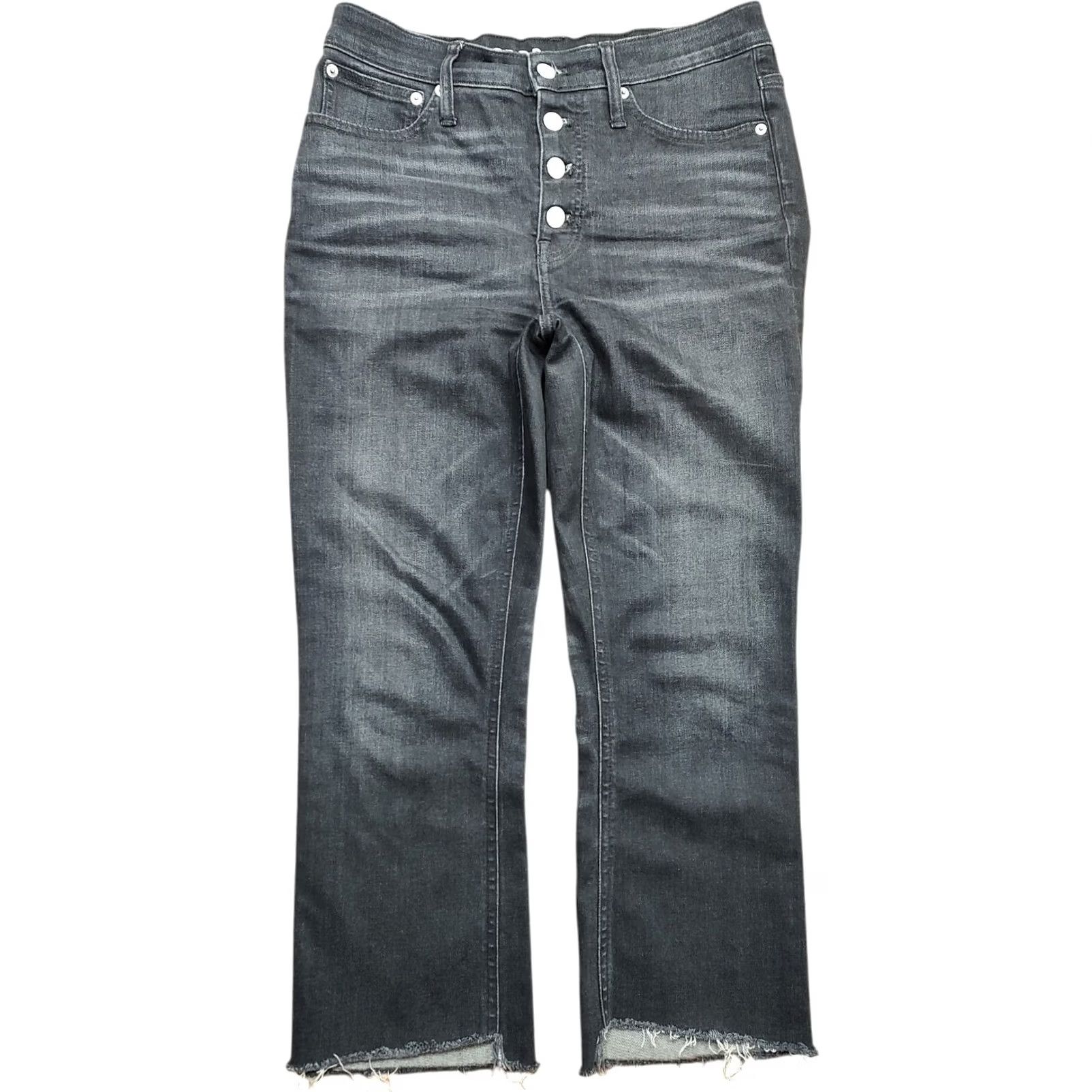 J.Crew VINTAGE J.CREW Jeans 9” Billie Demi Boot Crop Black Gray Button Fly Raw Hem Womens 28 Size 28" / US 6 / IT 42 - 2 Thumbnail