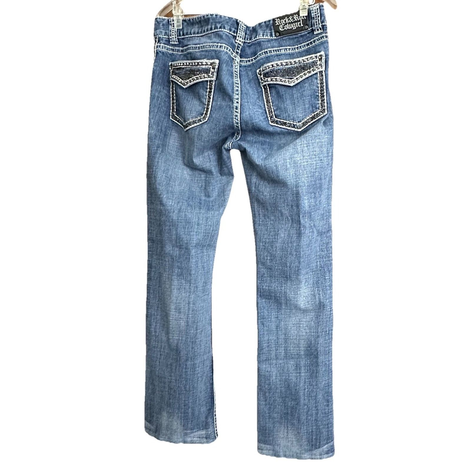 Other Rock & Roll Cowgirl Jeans Womens 32x34 Studded Silver Stitch Size 32" / US 10 / IT 46 - 2 Thumbnail