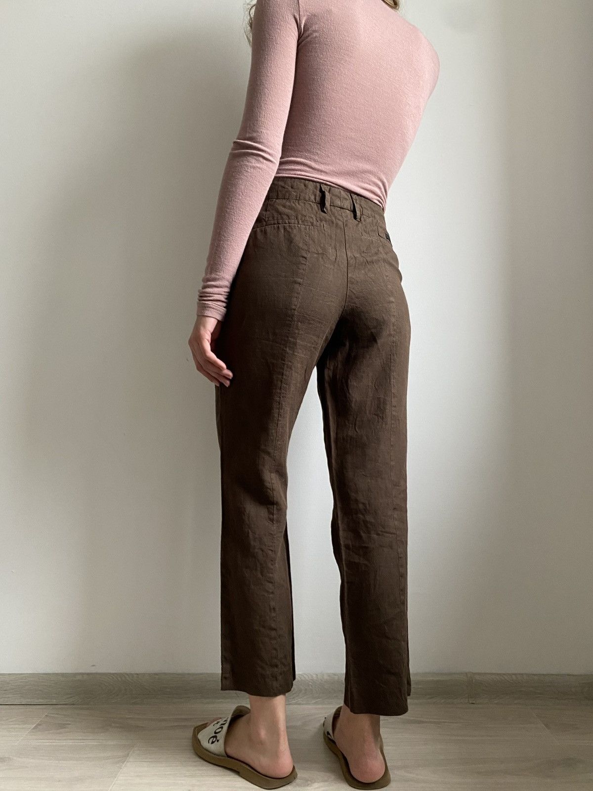 Prada PRADA WOMEN CROPPED PANTS BROWN LINEN FLAT FRONT IT 46 XL Size 32" / US 10 / IT 46 - 7 Thumbnail