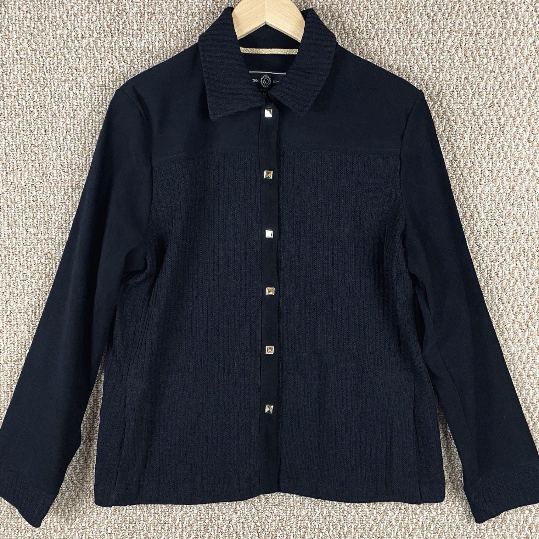 Vintage St John Jacket Medium Ribbed Sanatana Knit Black Wool Short Sleeve? (Note: The original title does not specify short sleeves; keep as Jacket) Size M / US 6-8 / IT 42-44 - 2 Thumbnail