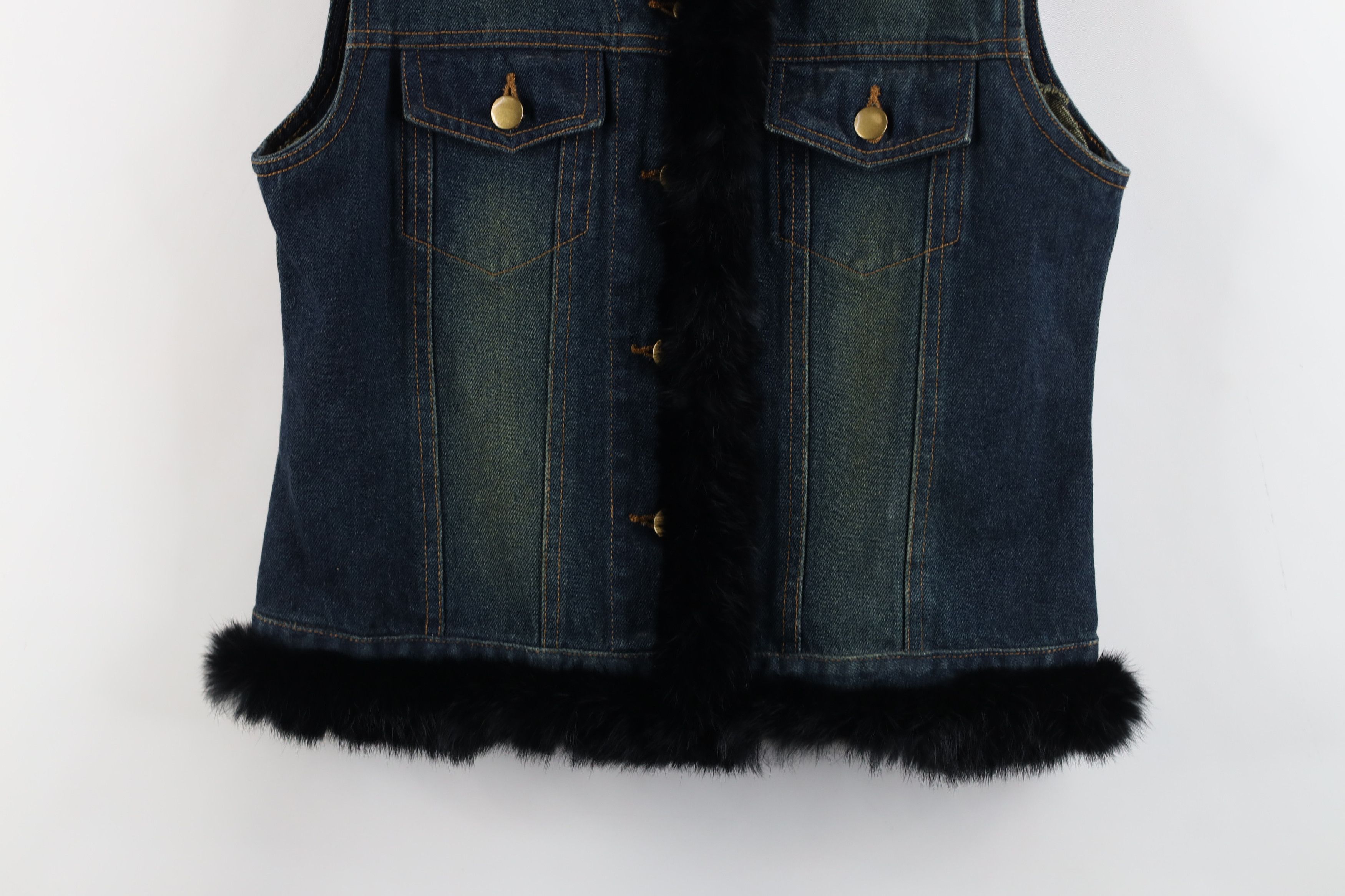 Vintage Vintage 90s Y2K Babydoll Fur Trim Sleeveless Denim Jean Vest Size L / US 10 / IT 46 - 3 Thumbnail
