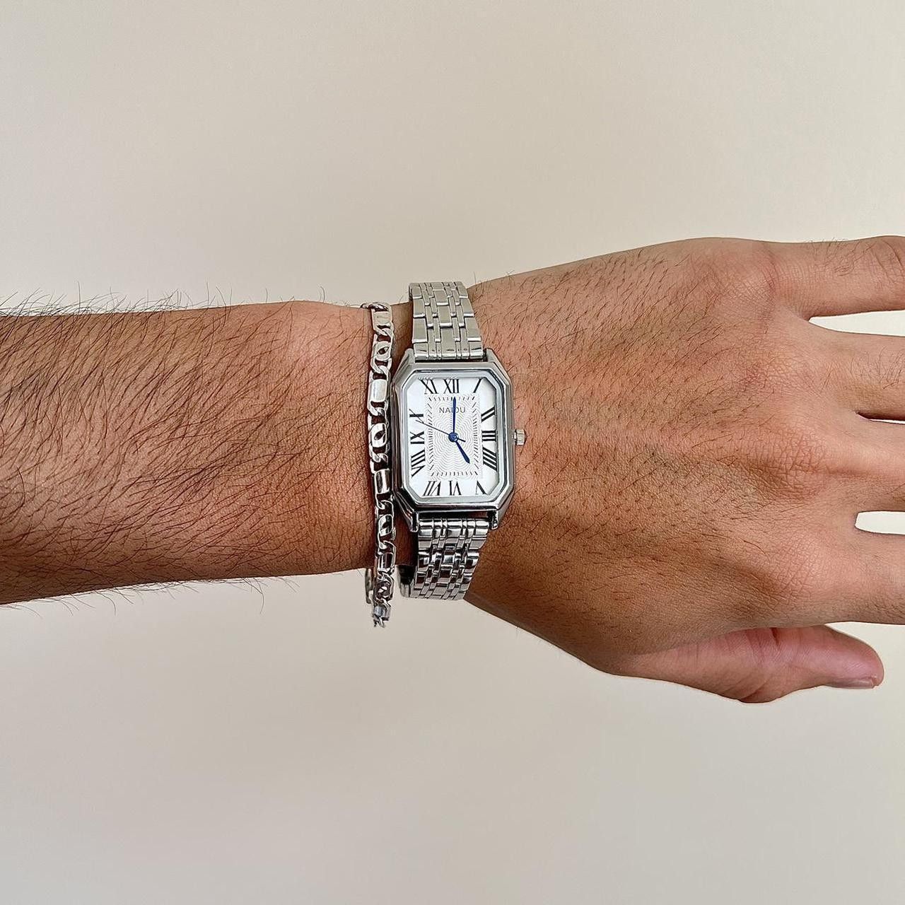 Jewelry x Vintage 2000S Vintage Dope Rectangle Stainless Steel Quartz Watch in Silver, Men's