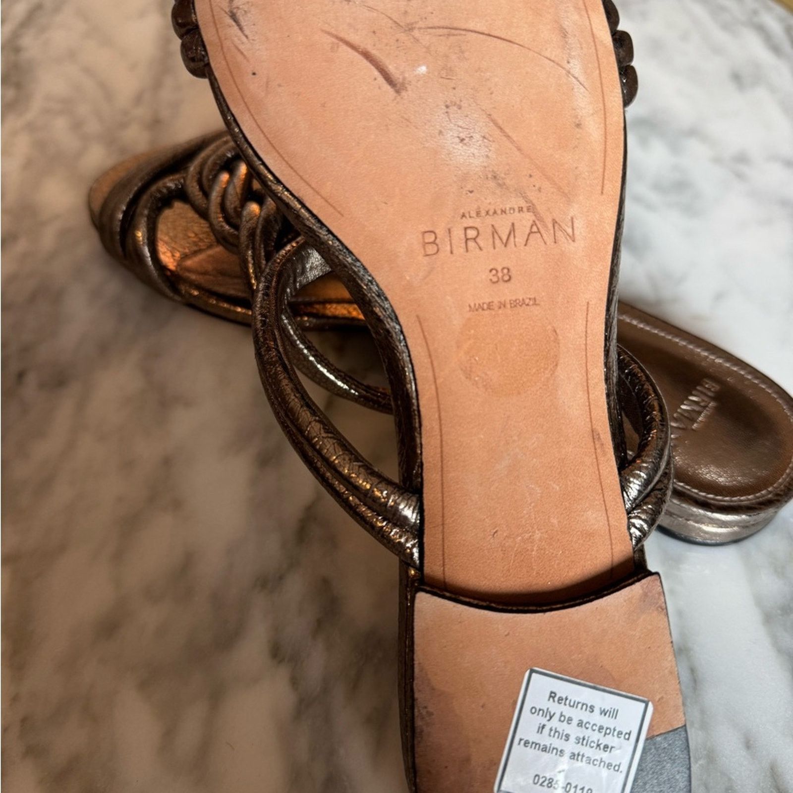 Alexandre Birman Alexandre Birman Gold Vicky Metalic Sandals Size US 7 / IT 37 - 3 Thumbnail