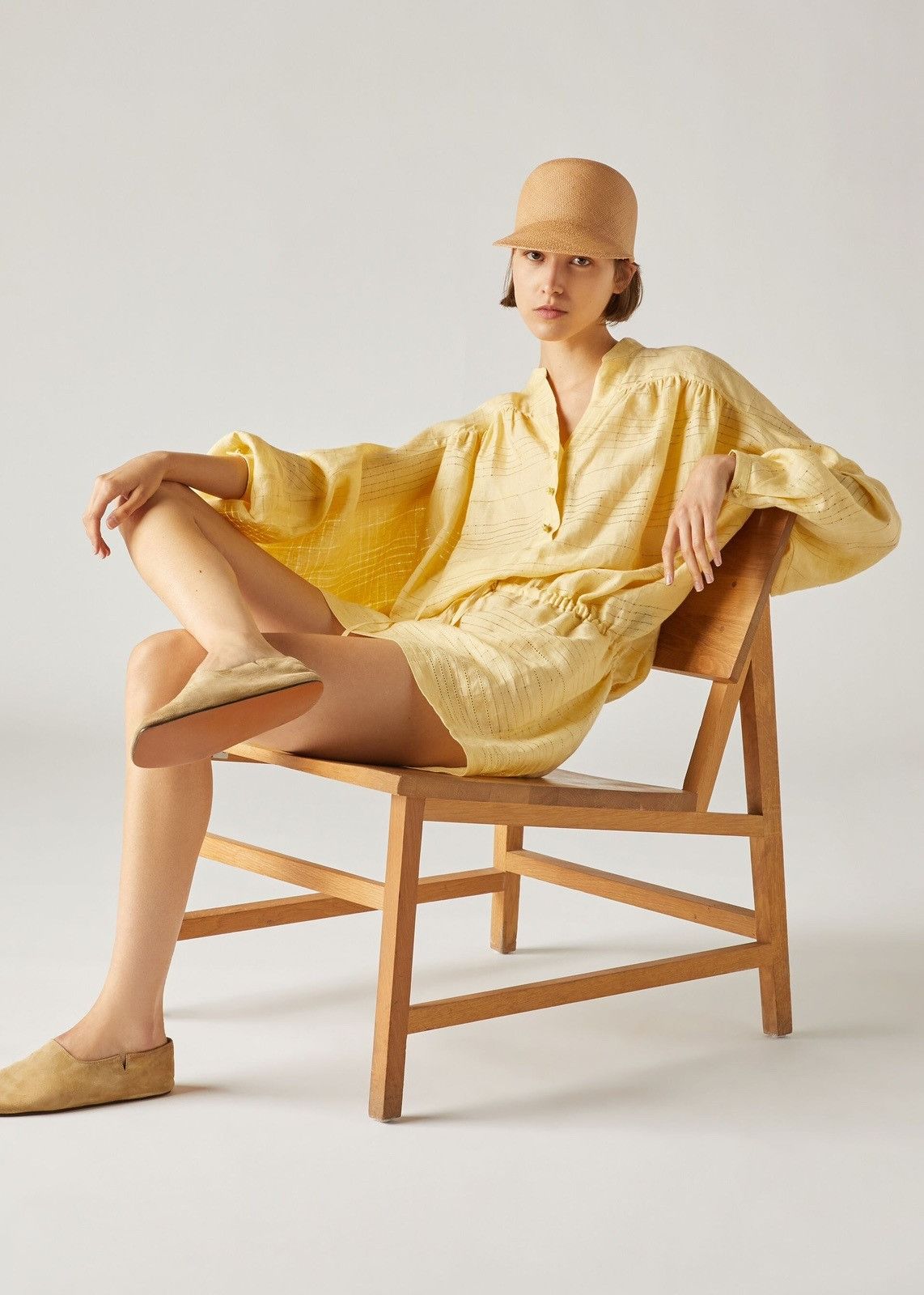 Loro Piana o1srvl11e0824 Brita Needle Linen Mini Dress in Yellow Size M / US 6-8 / IT 42-44 - 4 Thumbnail