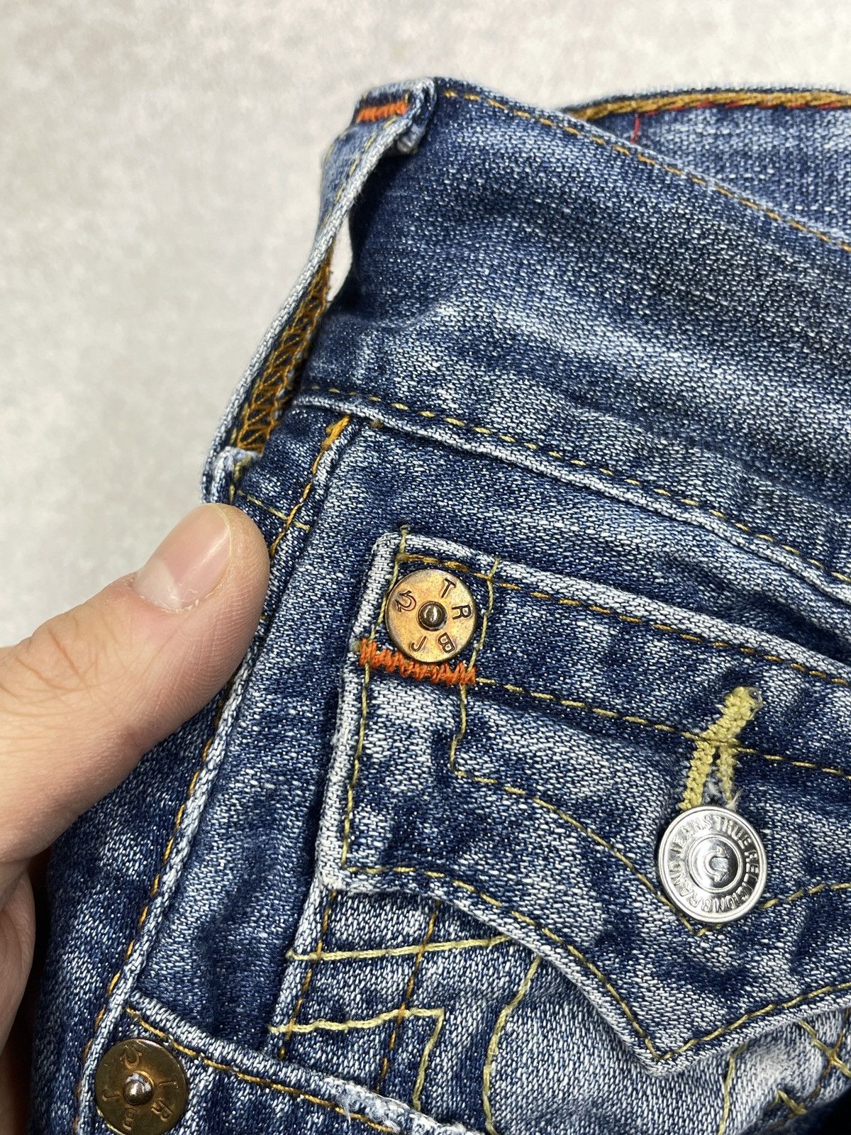 True Religion Mens True Religion Flap OM Denim Jeans With Holes Size 33 Size US 33 - 13 Thumbnail