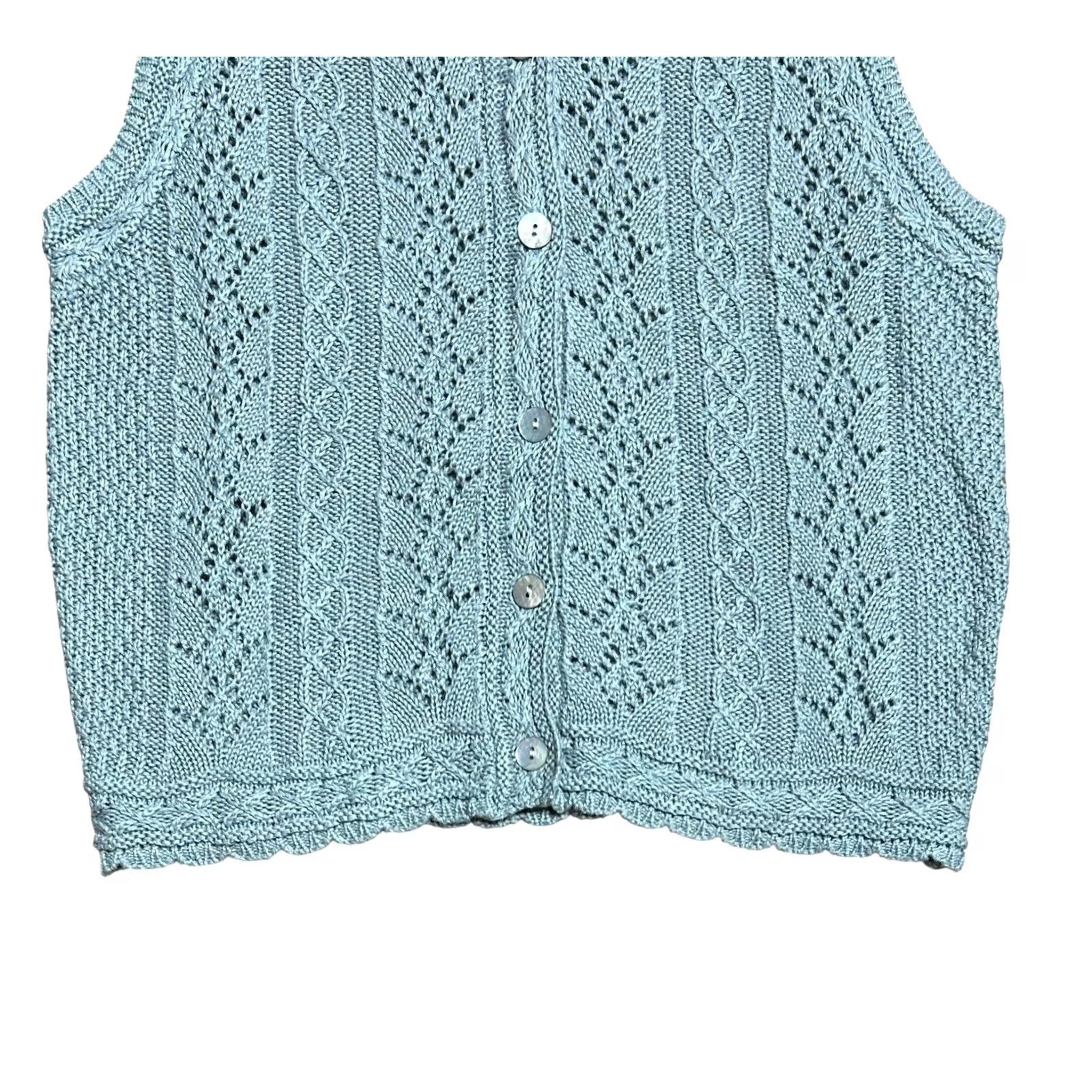 Vintage VINTAGE L.L.Bean Women's Crocheted Vest Blue Knit Bohemian Sz Large 90's Y2K Sleeveless V-Neck Regular Knit Style Size L / US 10 / IT 46 - 4 Thumbnail
