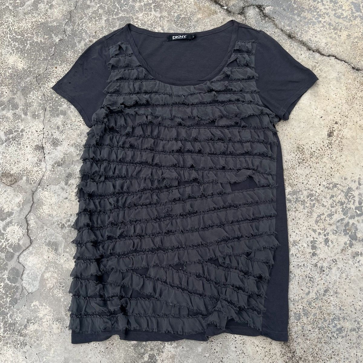 DKNY DKNY Avant Garde Nice Ruffle Design Gray Tee Size S / US 4 / IT 40 - 1 Thumbnail