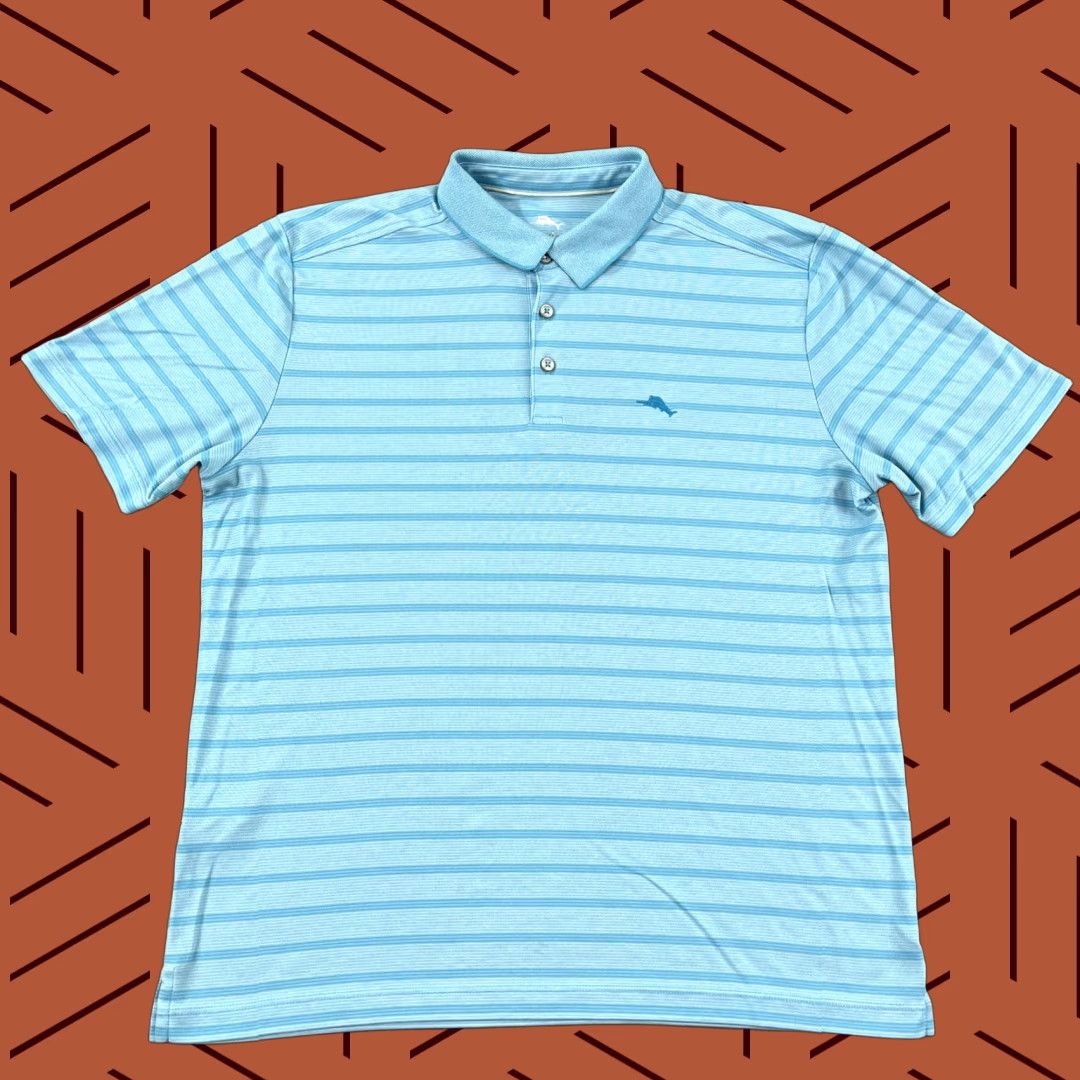 Tommy Bahama Tommy Bahama Polo Mens Large Blue Striped Stretch Golf Beach Performance Size US L / EU 52-54 / 3 - 1 Thumbnail