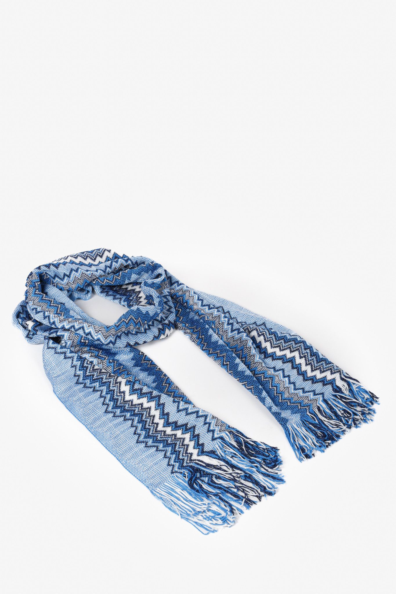 Missoni Zig Zag Metallic Blue Fringed Scarf