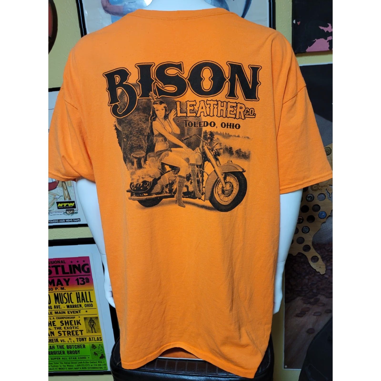 CO Bison Leather Co T Shirt 3XL Orange Short Sleeve Crew Neck Graphic Tee Men Size US XXL / EU 58 / 5 - 3 Thumbnail