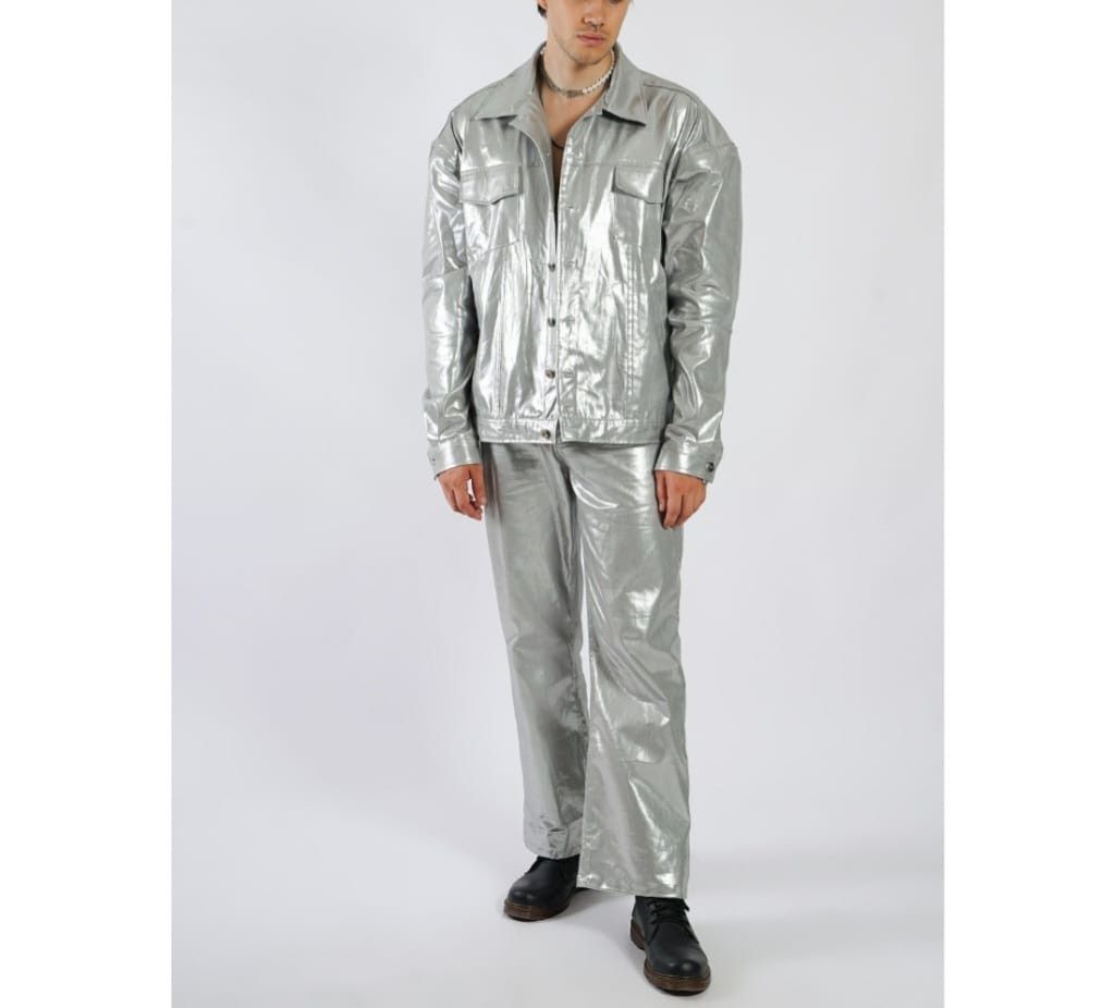 Designer OWC Silver Denim Jacket (oversize) Size US L / EU 52-54 / 3 - 3 Thumbnail