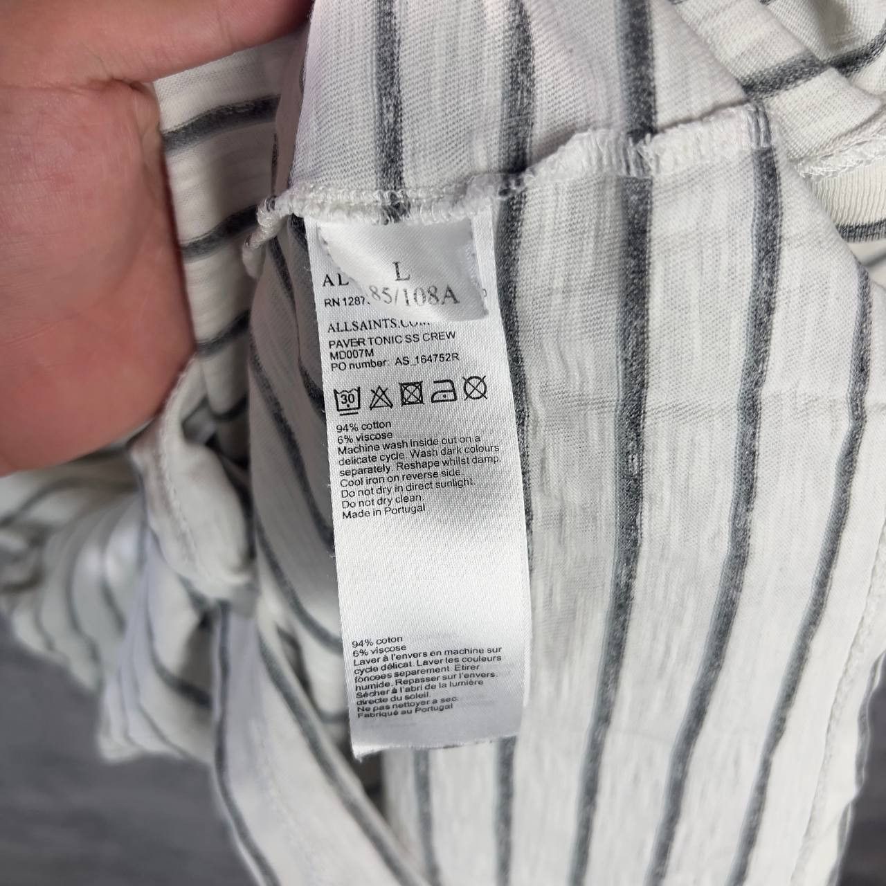 Allsaints Allsaints Tee Men's Size L Striped Cotton Short Sleeve` Size US L / EU 52-54 / 3 - 7 Thumbnail